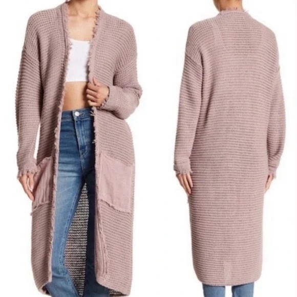 Free People Woodstock Longline Duster Cardigan Sweater Open Front Mauve Size XS - Picture 1 of 10